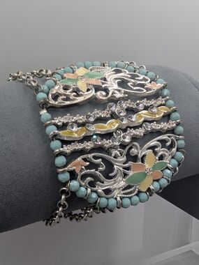 Pastel Butterfly Statement Bracelet Turquoise Enamel Rhinestone | M350